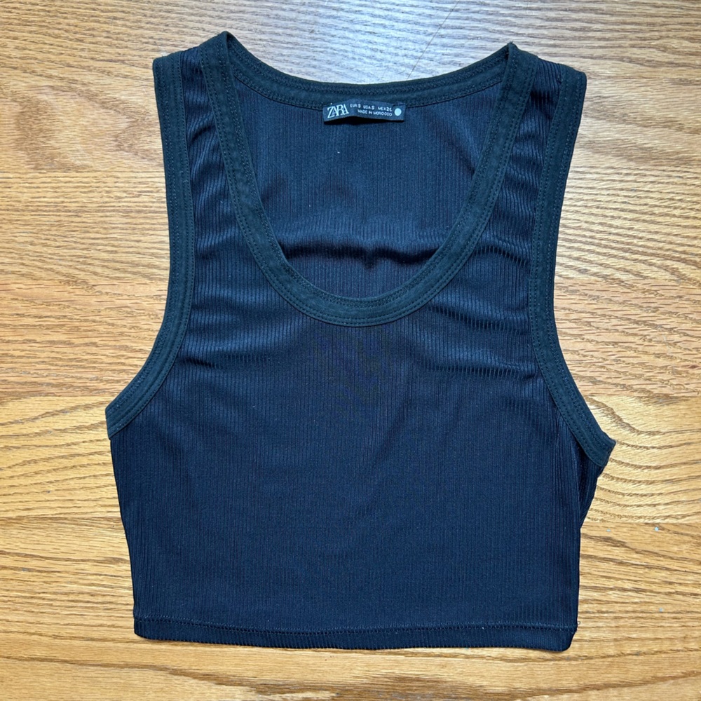 Zara Black Ribbed Crop Tank Black Size Small